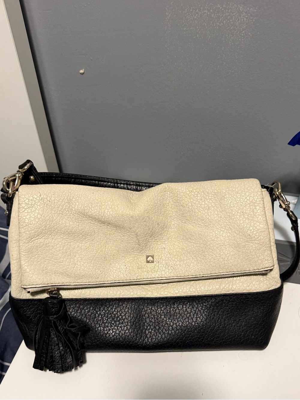 Two-Tone Black and Cream Crossbody Shoulder Bag